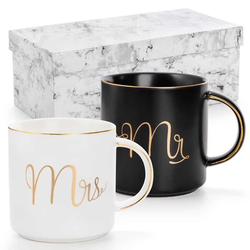 Yesland 12 oz Mr and Mrs Mug, Ceramic Coffee Mug for the Couple, Ideal Gift for Engagement, Anniversary, His and Hers, Bride and Groom, Valentines and Christmas Gifts - Set of 2 (Black & White) - Image 4